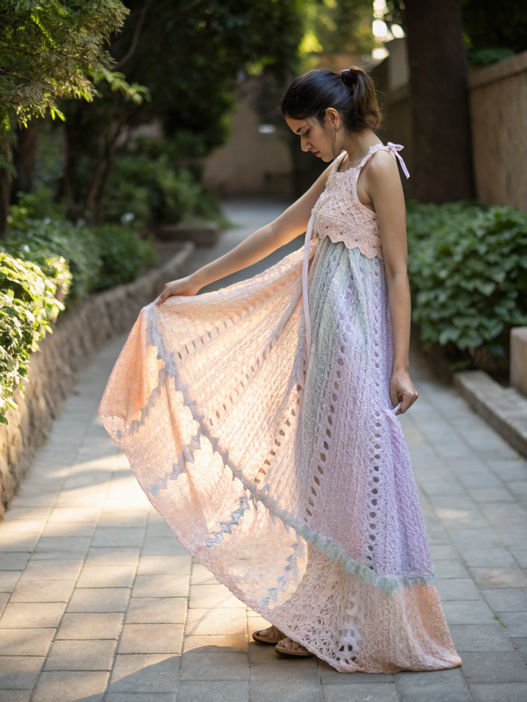 Flowy floral chiffon maxi dress with delicate ruffle details